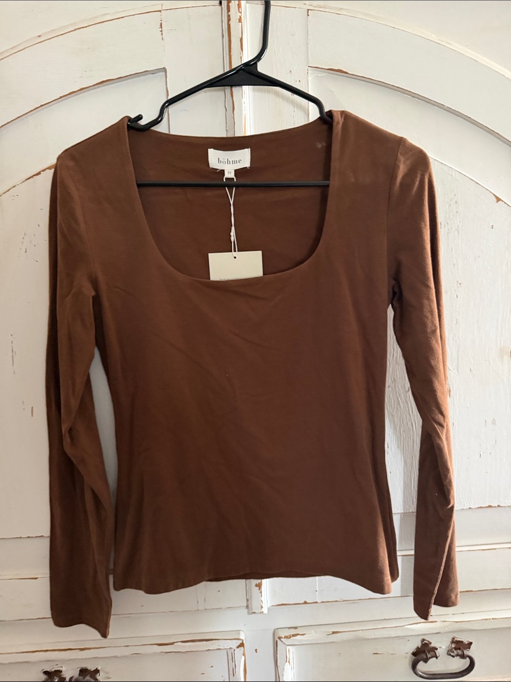 bohme Scoop Neck Long Sleeve Top in Chestnut Brown